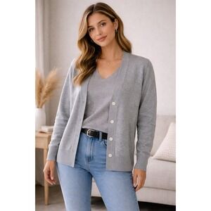 QUINCE Lightweight Cotton Cashmere Cardigan Sweater Set Gray Womens M Minimalist
